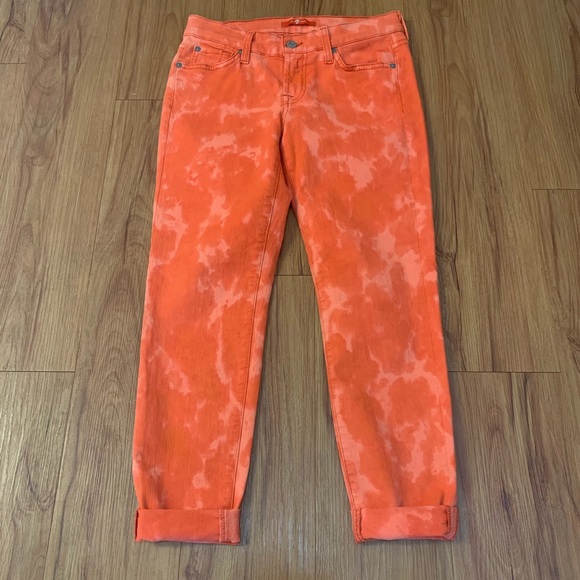 7 For All Mankind Orange Tie Dye Skinny Jeans - Picture 5 of 11